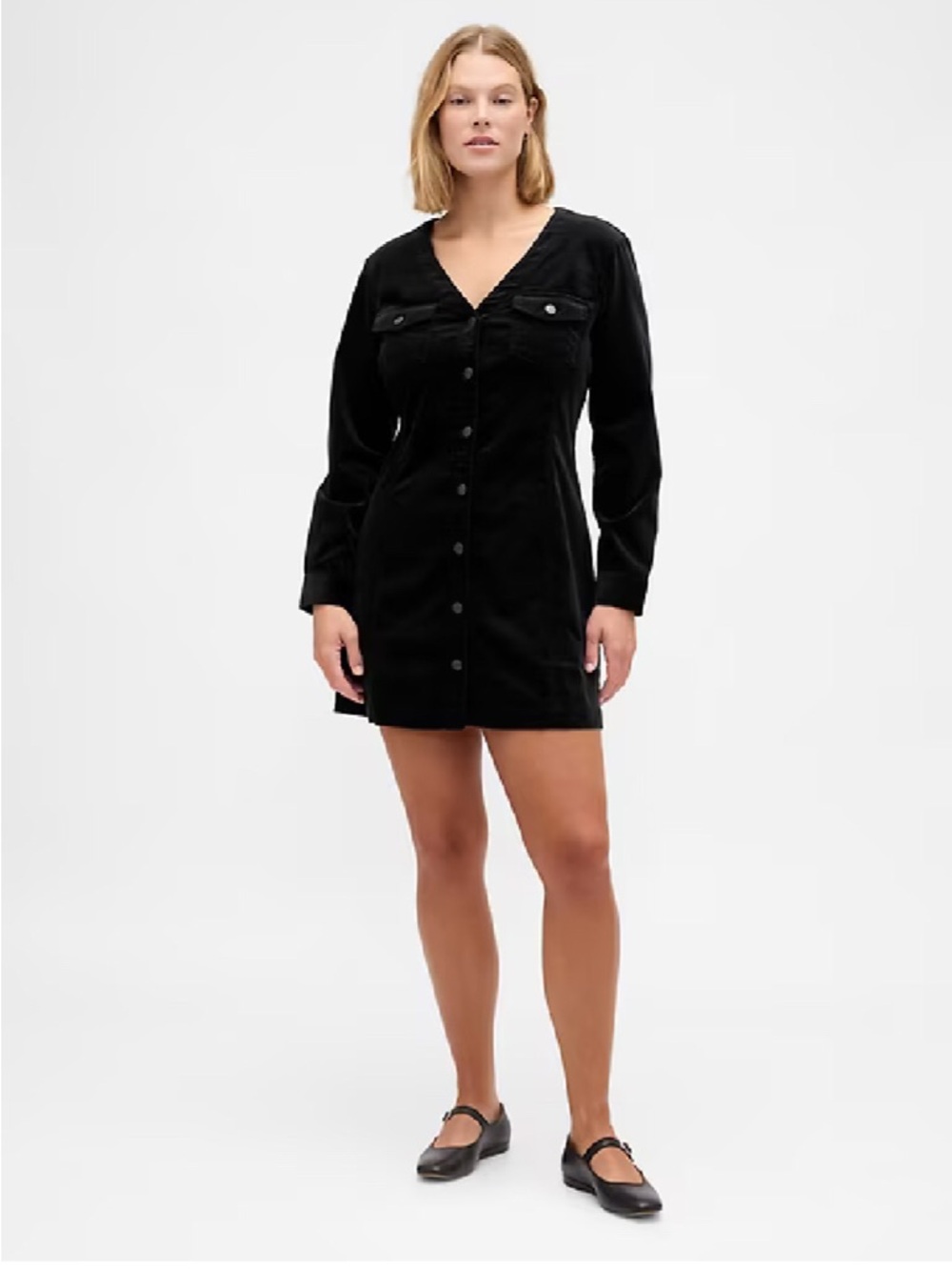 GAP Black Button-Front Velvet Mini Dress NWT and Package